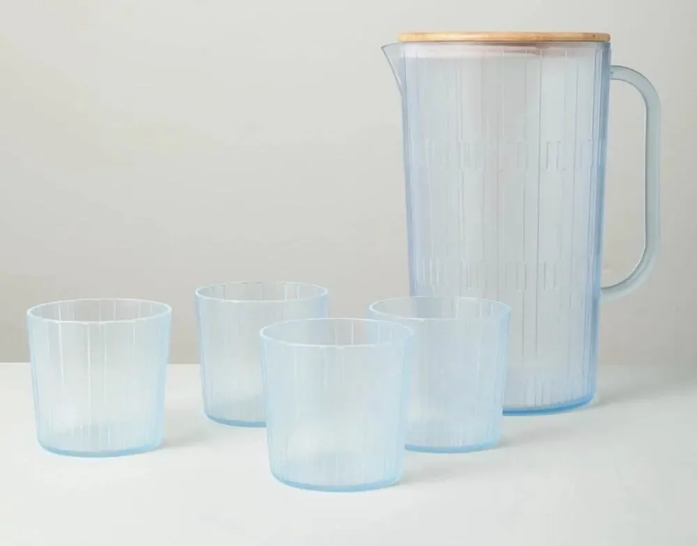 Hearth and Hand Pitcher and tumbler set 4 Cups 3L Acrylic Beverage Blue 5 Pc Set